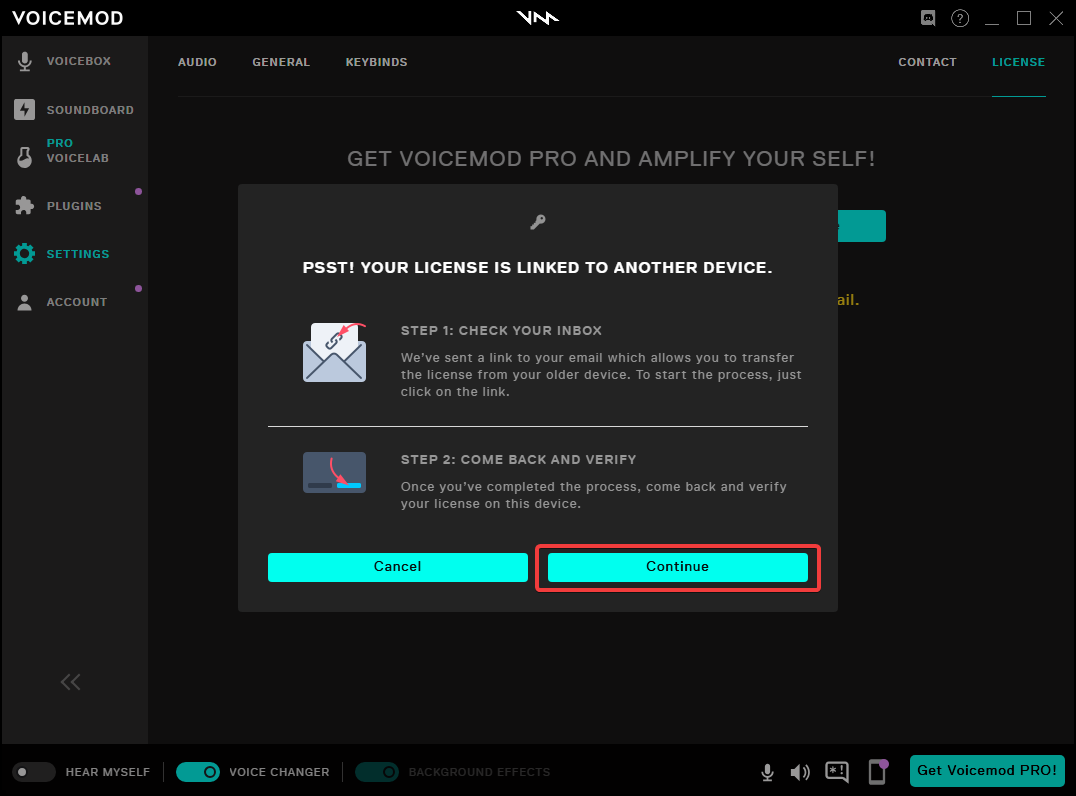 how to change voicemod pro license