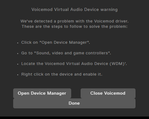 voicemod pro audio setup error